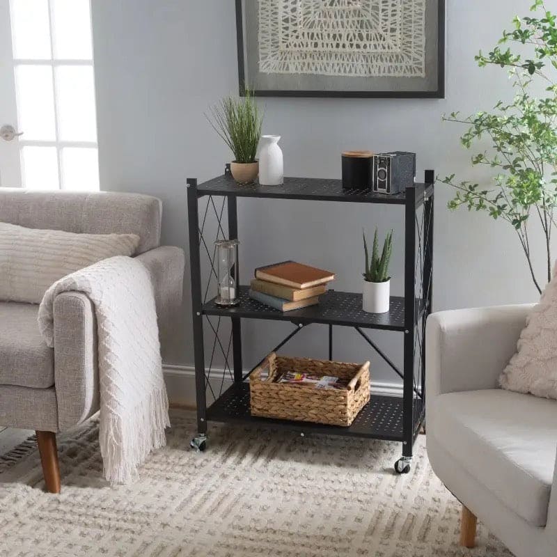 3 Layer Foldable Mobile Wheels Storage Cart, Large Iron Multifunctional Living Room Rack, Multilayer Bookshelf Display Kitchen Storage Rack, Metal Shelving Units Storage Racks with Lockable Wheels, Kitchen Home Space Saving Organizer 3 Layer Foldable Mobile Wheels Storage Cart, Large Iron Multifunctional Living Room Rack, Multilayer Bookshelf Display Kitchen Storage Rack, Metal Shelving Units Storage Racks with Lockable Wheels, Kitchen Home Space Saving Organizer